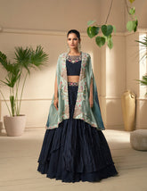 Designer Royal Blue shaded unique Lehenga With Shrug on Georgette Fabric with foil and embroidered work | designer dress | Bollywood Dress